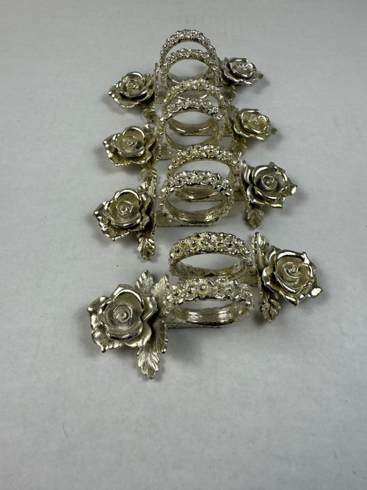 Silverplate Rose Shaped Napkin Rings (8 Count)