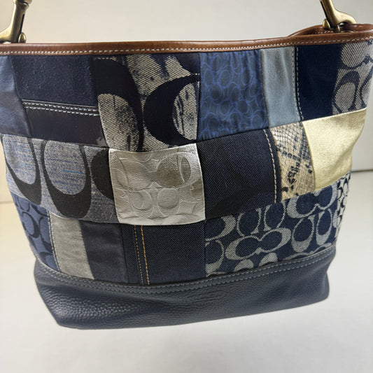 Designer Denim and Metallic Patchwork Coach Hand Bag